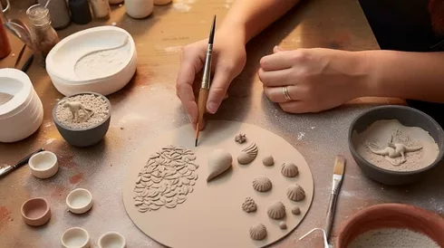 A woman is working on a clay piece.